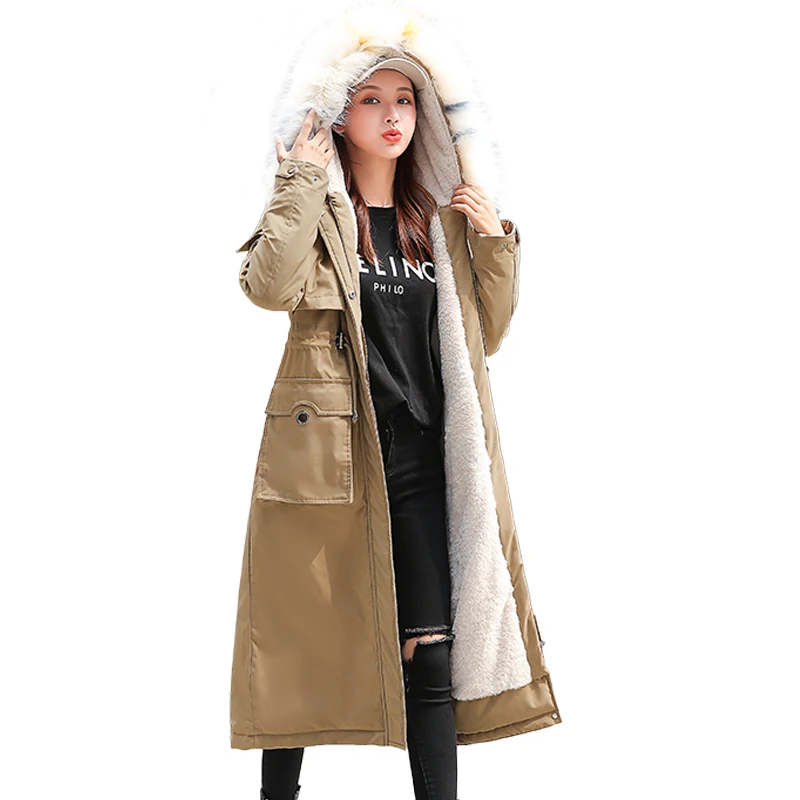 

Nice Women Coat Jacket Medium Length Women Parka Fur Collar Winter Plus Velvet Coat Women New Winter Collection Waist Coat