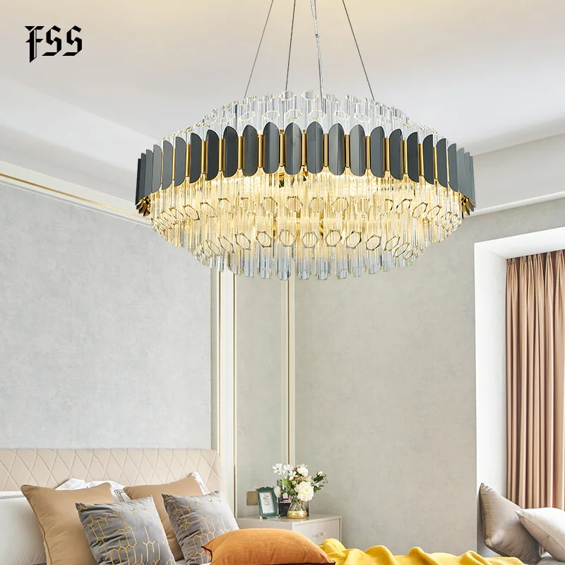 Новинка хром круглая хрустальная люстра Fss для гостиной светодиодная лампа