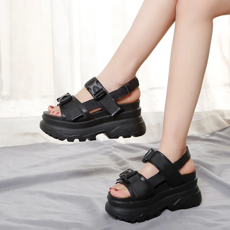 Size 43 Wedges Sandals for Women Platform Heels Casuales Gladiator Sandals Women Summer Fashion High Heels Black White Sandals