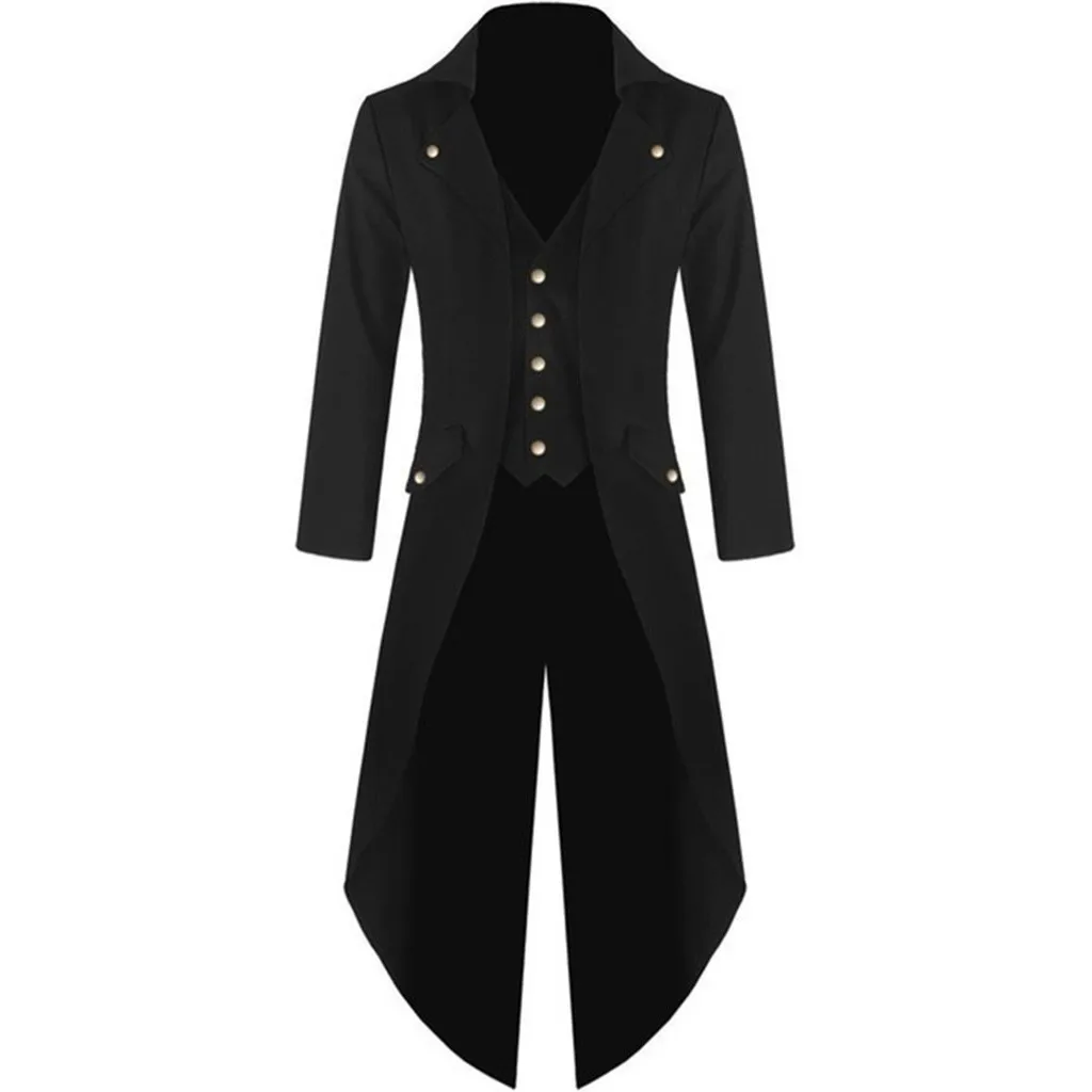 

Autumn Button Coat Vintage Male Steampunk Jacket Coat Retro costume#g3 Men Gothic 2019 Trench Tailcoat Cool Uniform Long Costume