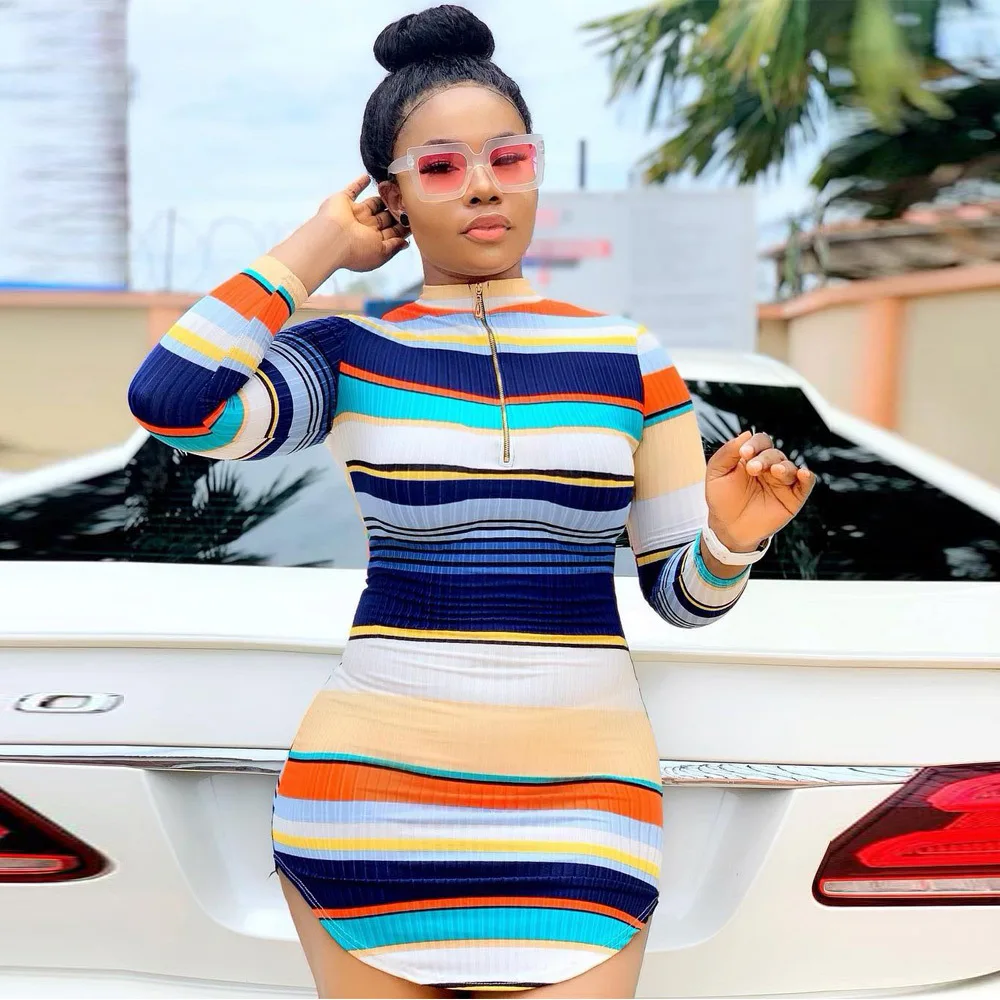 Женское платье с длинными рукавами модное контрастное в полоску Африканском