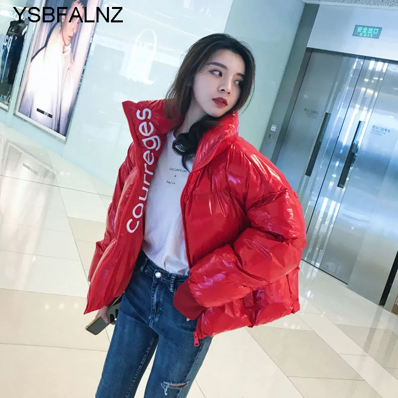 

2023 Parker Coat Glossy Winter Jackets Ladies Keep Warm Bread Clothing Red Black Down Cotton Overcoat Loose Thicken Short Tops