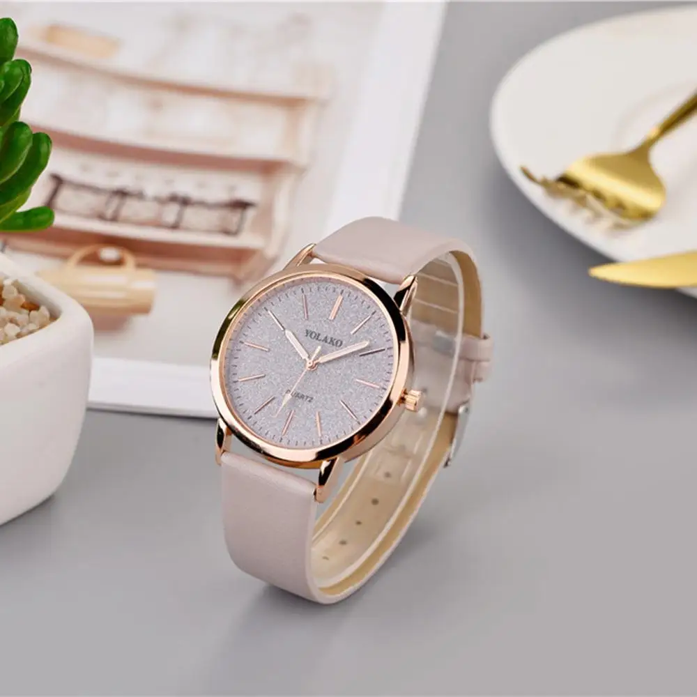 Fashion Casual Ladies Quartz Wrist Watch Pink Simple Retro Women Watches Yolako Luxury Brand Female Vintage Leather Clock