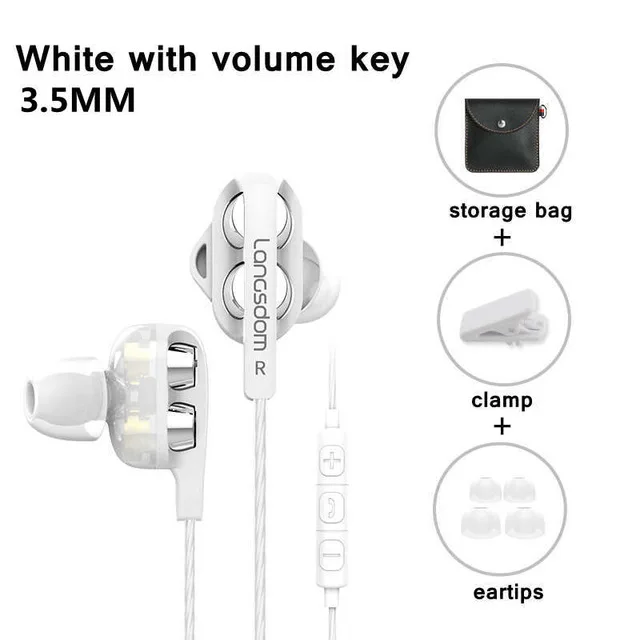 White with volume Langsdom Игровые наушники-вкладыши с супер басами D4C портативные Проводные HIFI двойные колонки наушники D4C стерео наушники с микрофонами - Цвет: White with volume