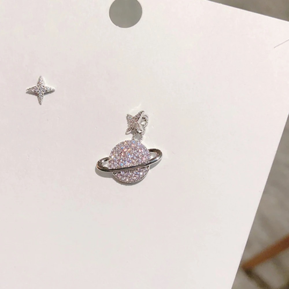 

S925 silver needle Korean version of the new star universe pink micro-inlaid zircon temperament small earrings earrings