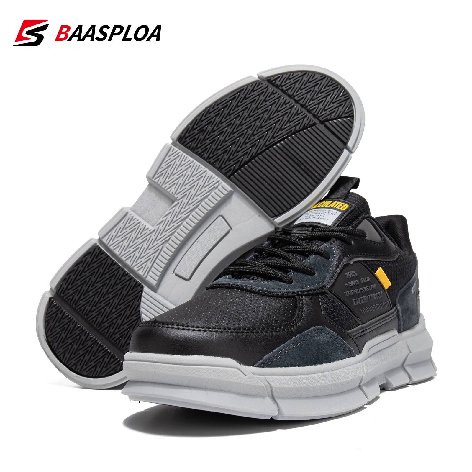 Baasploa Men Lightweight Walking Shoes Non-slip Leather Male Sneakers Outdoor Casual Running Shoes Comfortable Training Footwear