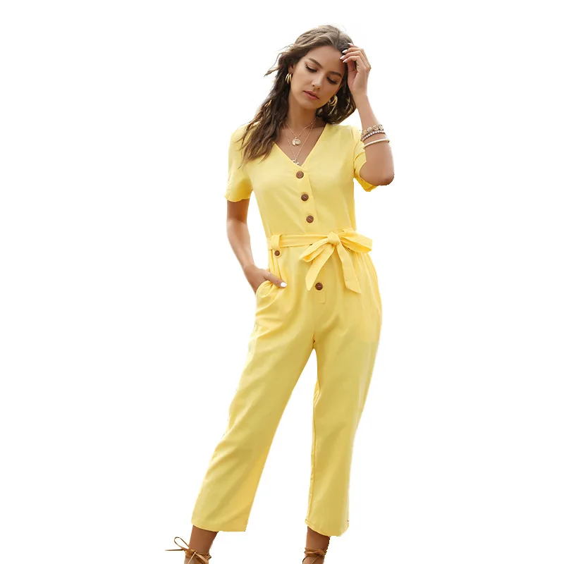 

2020 Spring Summer New Fashion Women's Single-Breasted Capri jumpsuit sexy bodysuit dropshipping overalls women clothing