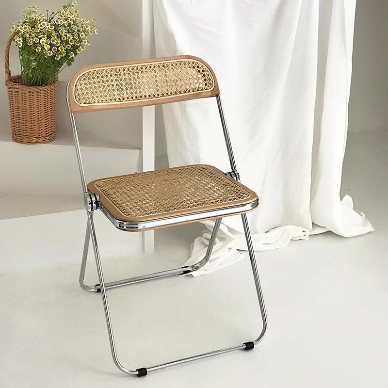 

Rattan Folding Chair Stainless Steel Imported Rattan Noodles Medieval Italian Design Clothing Store Photo B&B Ins