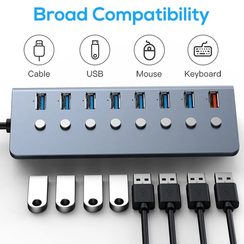 

Multifunctional USB3.0 8 Ports Powered HUB USB Extension With On/Off Switches Adapter Support Splitter Computer Accessories