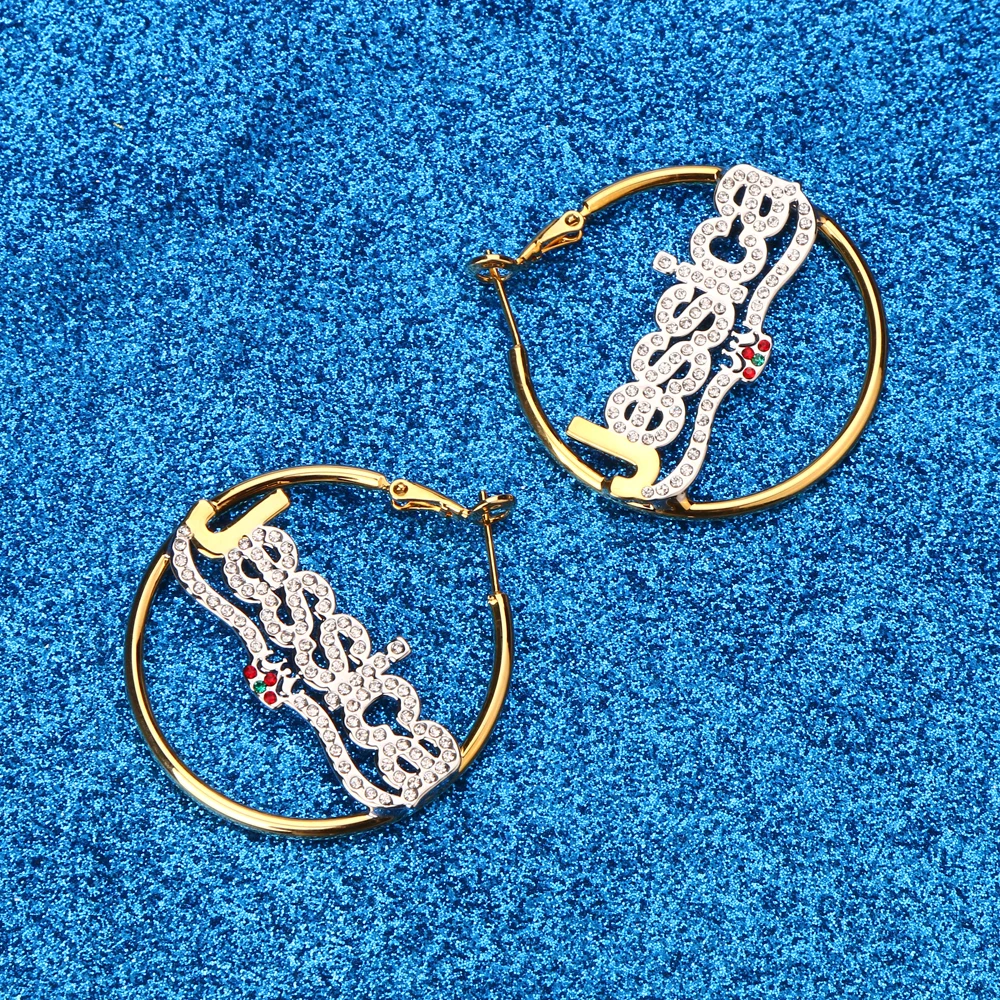 Lateefah Double Color Custom Name Earrings Stainless Steel Letter Hoop EarringsWith Crown Women/Girls Children's Day Gifts