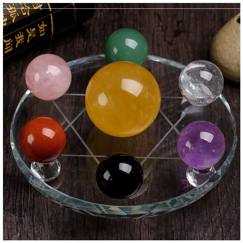 red quartz ball grid seven Multicolor crystal sphere healing | Stones