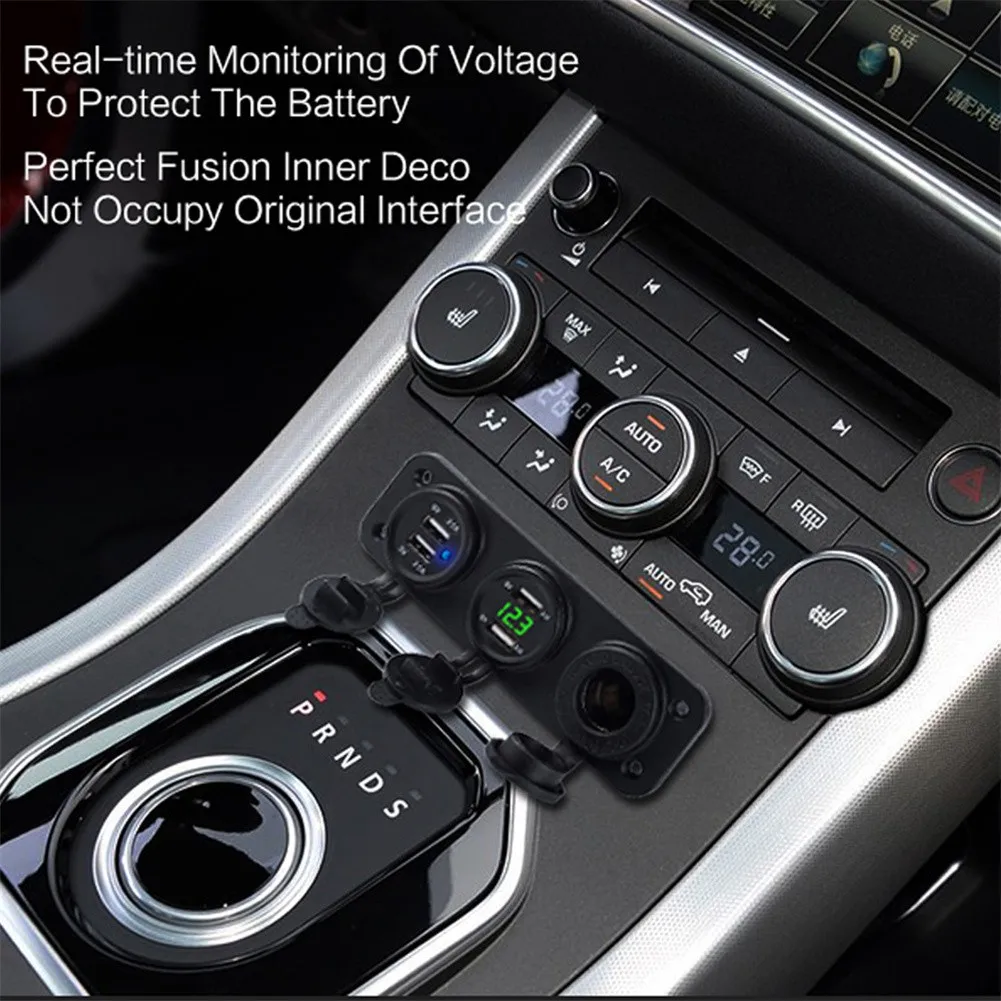 

Replacement LED Voltmeter Motorcycle LED Voltmeter 12V ABS Car Dual USB