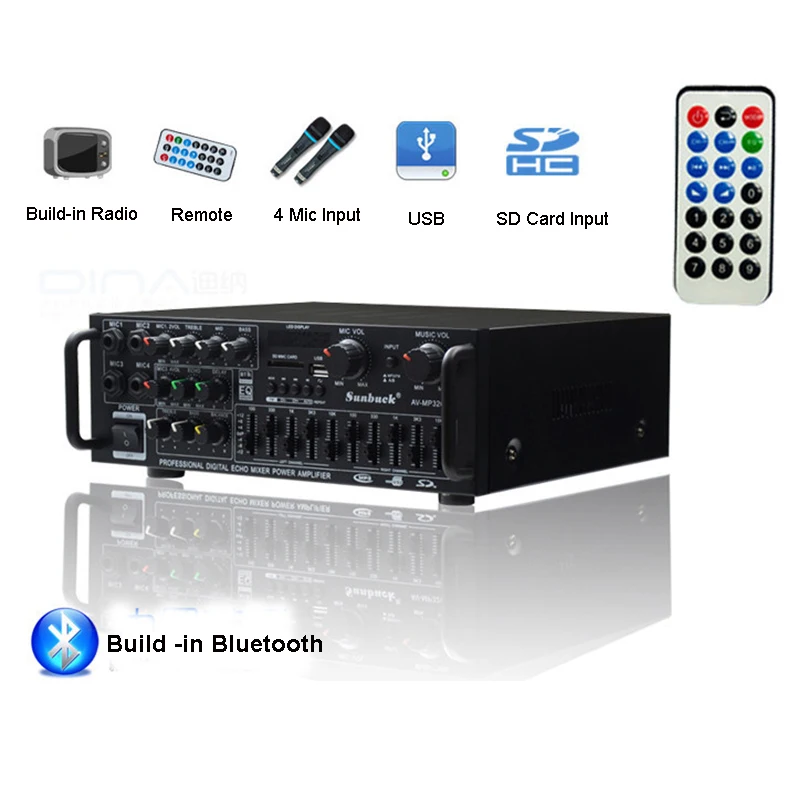 Bluetooth 2 0 канал 2000 Вт аудио Мощность Hi Fi усилитель 220 240V AV Динамик дистанционного