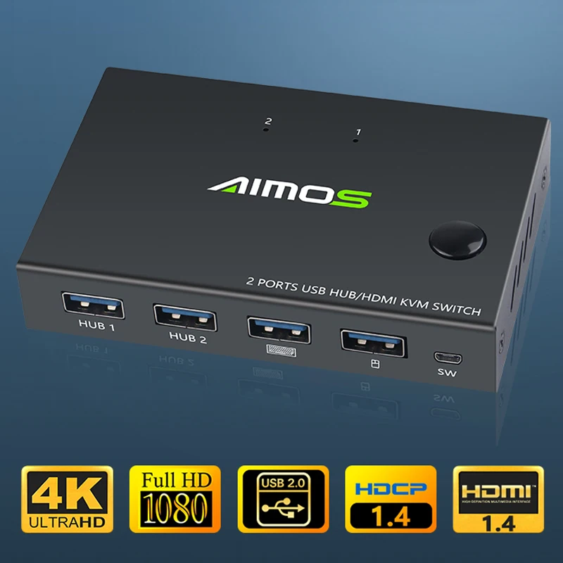 Kvm-переключатель hdmi 4K x 2K/30 Гц 2 порта USB 1080 интерфейс для ПК ноутбука вилка и