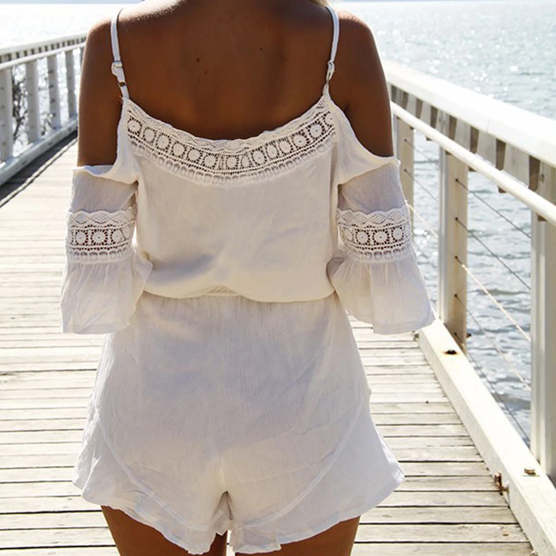 

Women Sexy V Collar Chiffon Lace JumpsuitSummer Beach Jumpsuits Romper