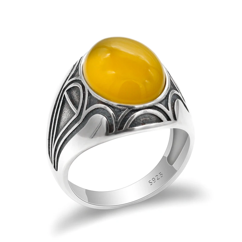 Yellow Stone Настоящее 925 пробы Серебряное мужское кольцо с желтым натуральный камень оникс кольцо винтажное тайское серебряное турецкое ювелирное изделие ручной работы для мужчин и женщин - Цвет основного камня: Yellow Stone