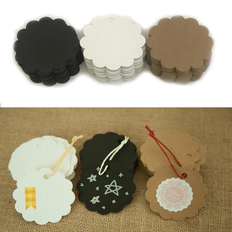 6 см DIY белые черные коричневые крафт бумажные бирки круглые багажные открытки