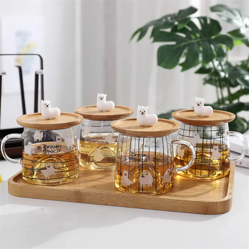 Скандинавские милые 3D кружки из альпаки с бамбуковой крышкой термостойкие