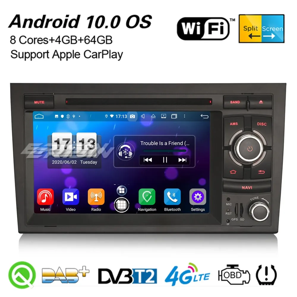 Erisin 8738 8 ядерный Android 10 0 автомобильное стерео DAB + Navi OBD2 WiFi CarPlay DVR BT Canbus DSP GPS для Audi A4