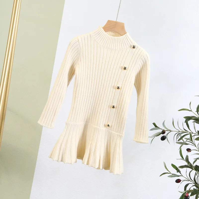 Длинное платье-свитер для девочек Осень-зима 2019 новое однотонное Плиссированное