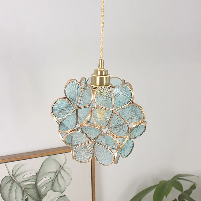 Современная креативная стеклянная люстра с цветами медный лепесток для спальни кабинета гостиной столовой