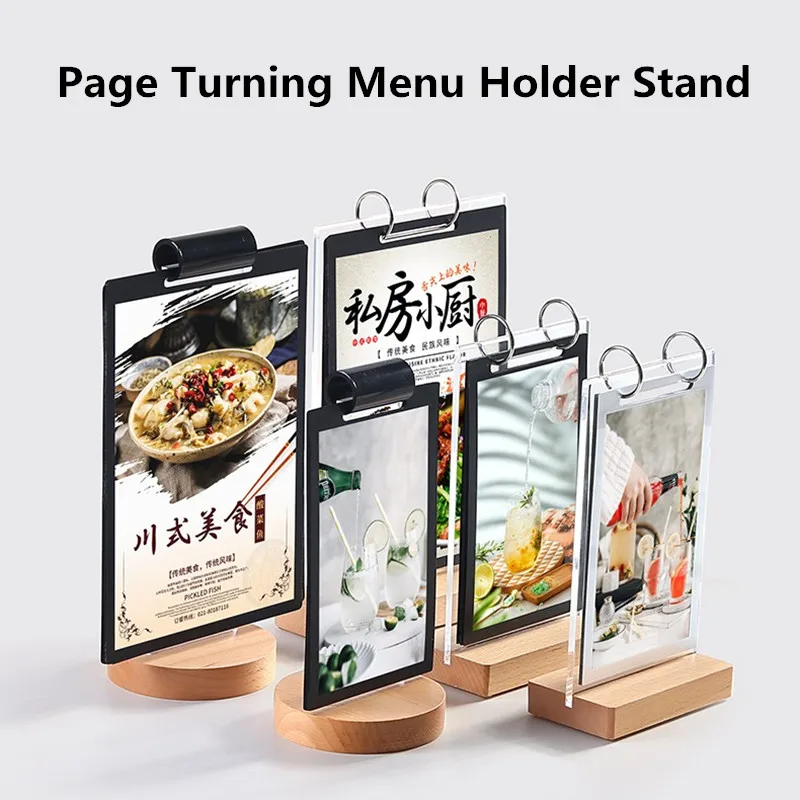 

Поворотный деревянный акриловый держатель для вывесок, подставка, настольное меню, держатель для бумаги, демонстрационный стенд с картинко...