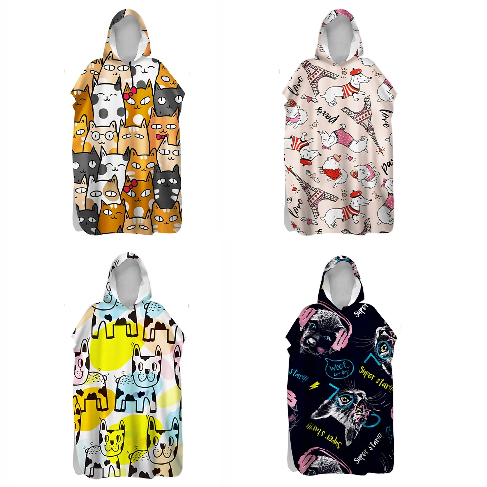 

Customizable Cartoon Print Double-Faced Fleece Quick-Drying Bath Beach Towel Warm Swimming Hooded Bathrobe Cloak Adult Children