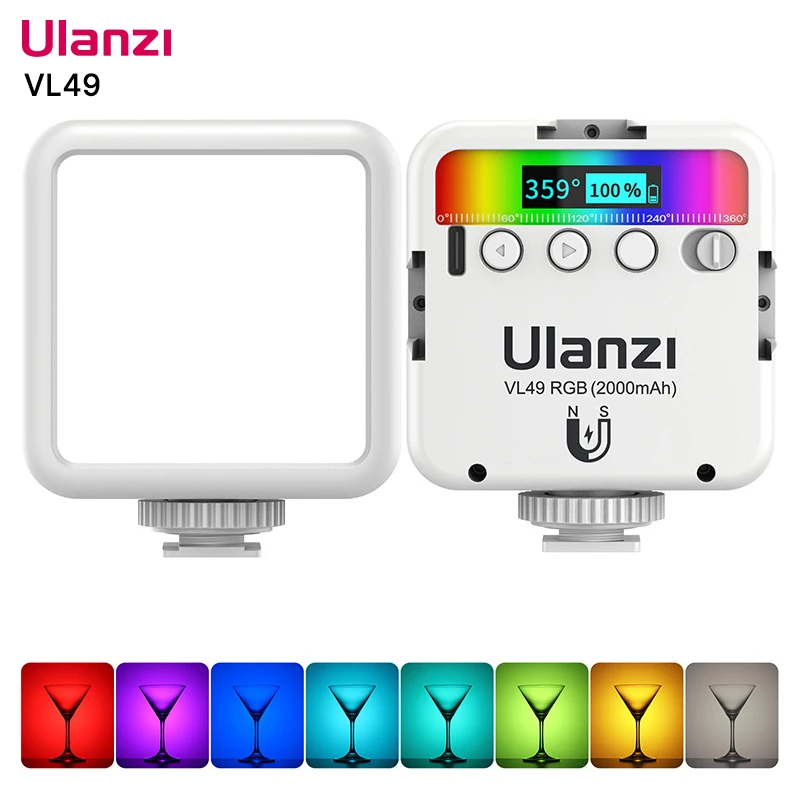 VIJIM Ulanzi VL49 RGB Светодиодная лампа для камеры 2500K-9000K 800LUX магнитный мини-светильник 3 Холодный башмак 2000 мАч Type-C для Youtube