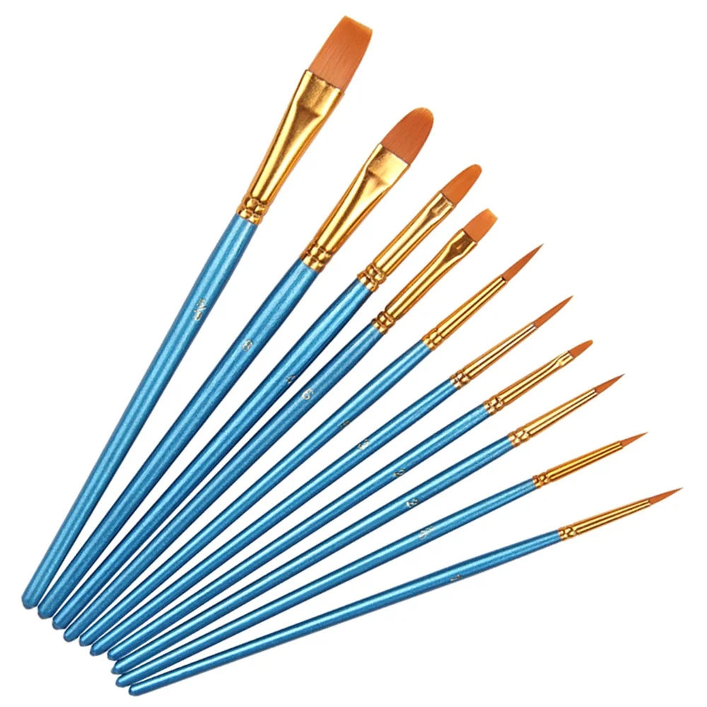 

10pcs Paint Brushes Set Blue Watercolor Paintbrush Flat Brush Drawing Brushes Painting Kit
