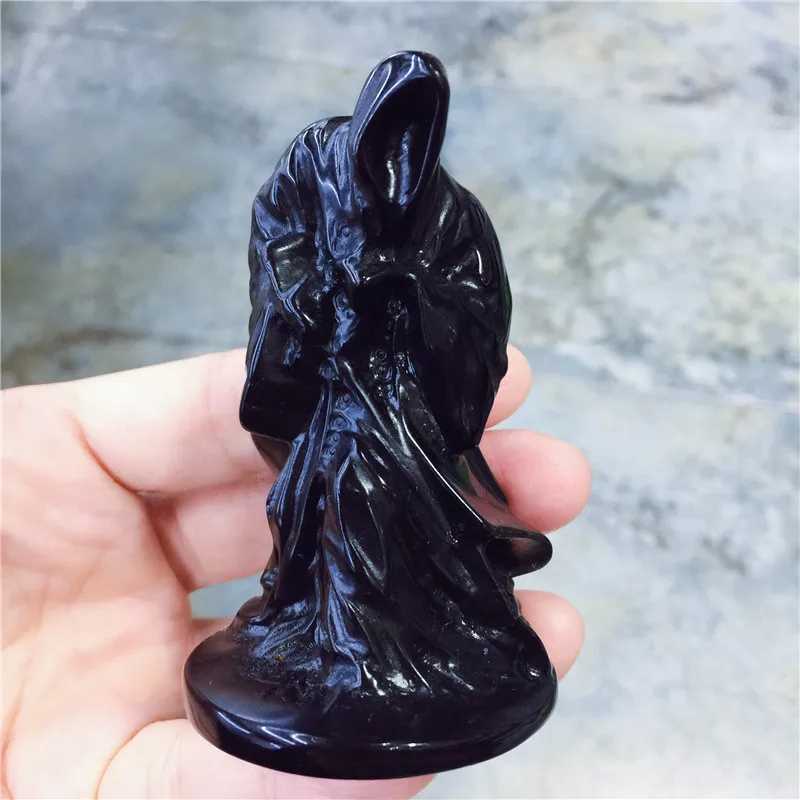 Фигурка призрака из черного обсидиана ручной работы натурального камня для