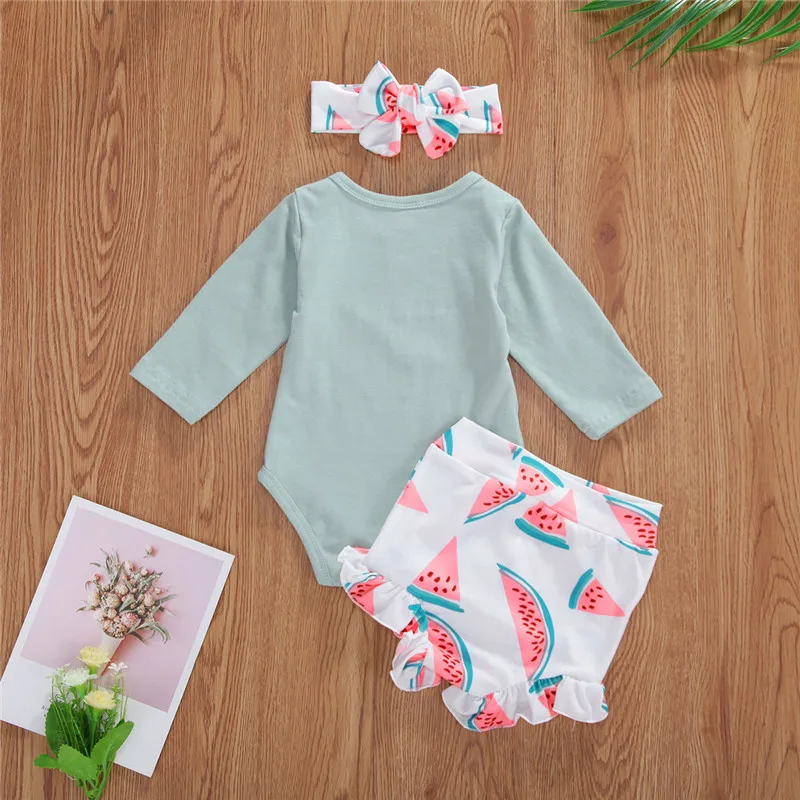 

Newborn Baby Girls 0-24M Clothes Solid Color Long Sleeve Jumpsuit High Waist Short Pants with Headband