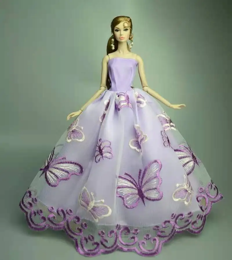 

11.5" Doll Outfits Purple Butterfly Lace Floral Princess Dress for Barbie Clothes Gown Dressing Up 1/6 BJD Accessories Kids Toy