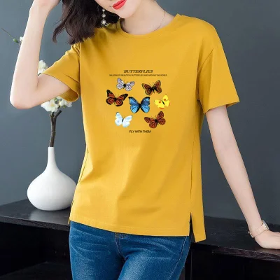 

T-shirt Women 2019 New Women yellow White T Shirt summer Cotton T shirt