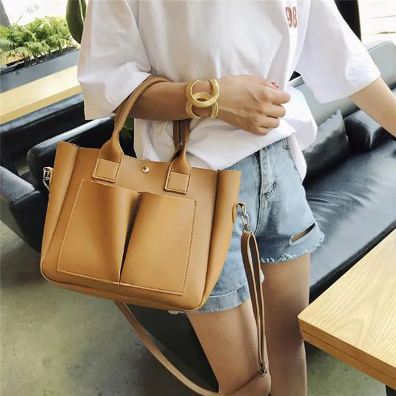 

New PU Leather Laptop Bag Simple Handbags Famous Brands Women Shoulder Bag Casual Large Tote Vintage Ladies Crossbody Bags