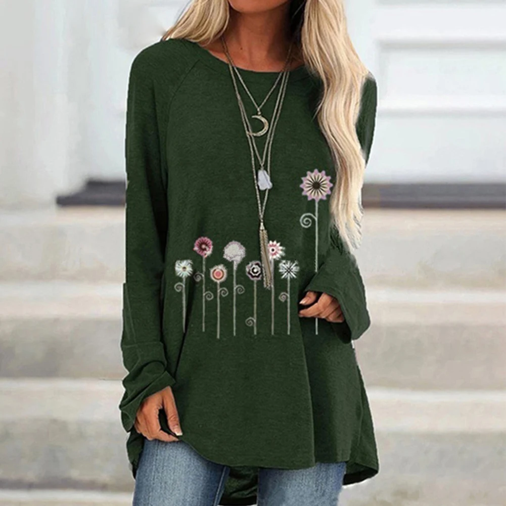 Размера плюс для женщин модные футболки девочек Повседневная Осенняя Цветочный