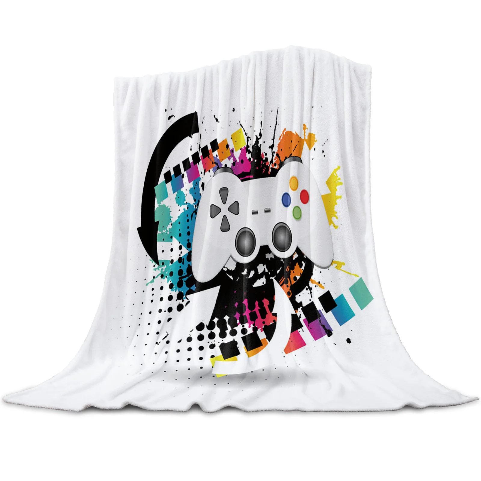 

Colorful Game Console White Throw Blanket Home Decoration Sofa Blanket Warm Microfiber Blankets for Bedroom