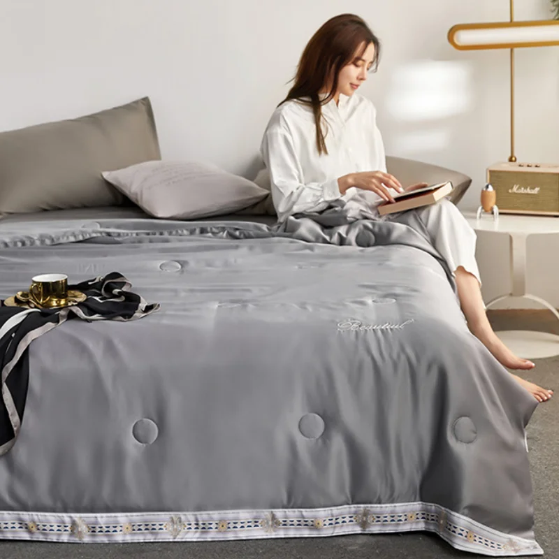 Летнее моющееся шелковое одеяло серое Роскошное Одеяло для кондиционера