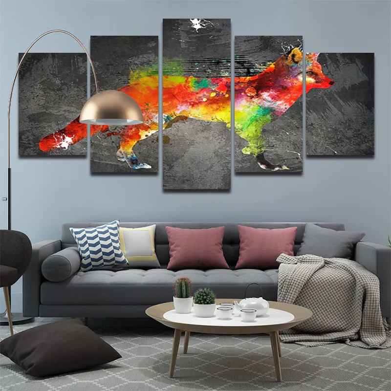 

Orange Colorful Fox Animal 5Pcs Poster Decoration Canvas Painting Nordic Decoration Home Living Room Bedroom Wall Decoration