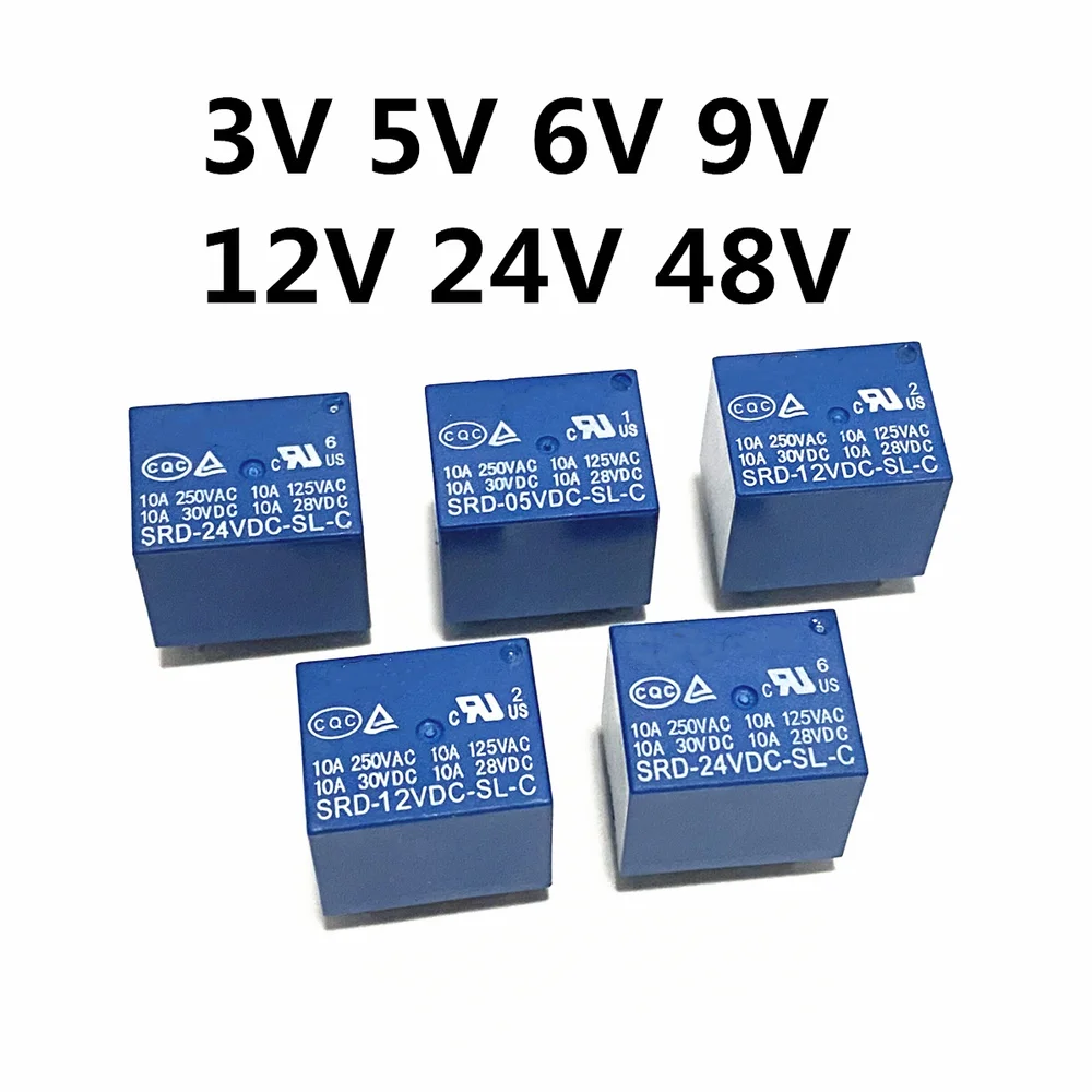 10pcs Relays SRD-03VDC-SL-C SRD-05VDC-SL-C SRD-06VDC-SL-C SRD-09VDC-SL-C SRD-12VDC-SL-C 3V 5V 6V 9V 12V 24V 48V 10A 250VAC 5PIN - купить по