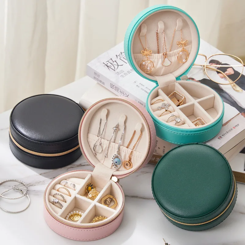

Brand Designer Creative Portable Jewelry Box Round Leather Jewelry Storage Box Earrings Earring Jewelry Jewelry Storage Box