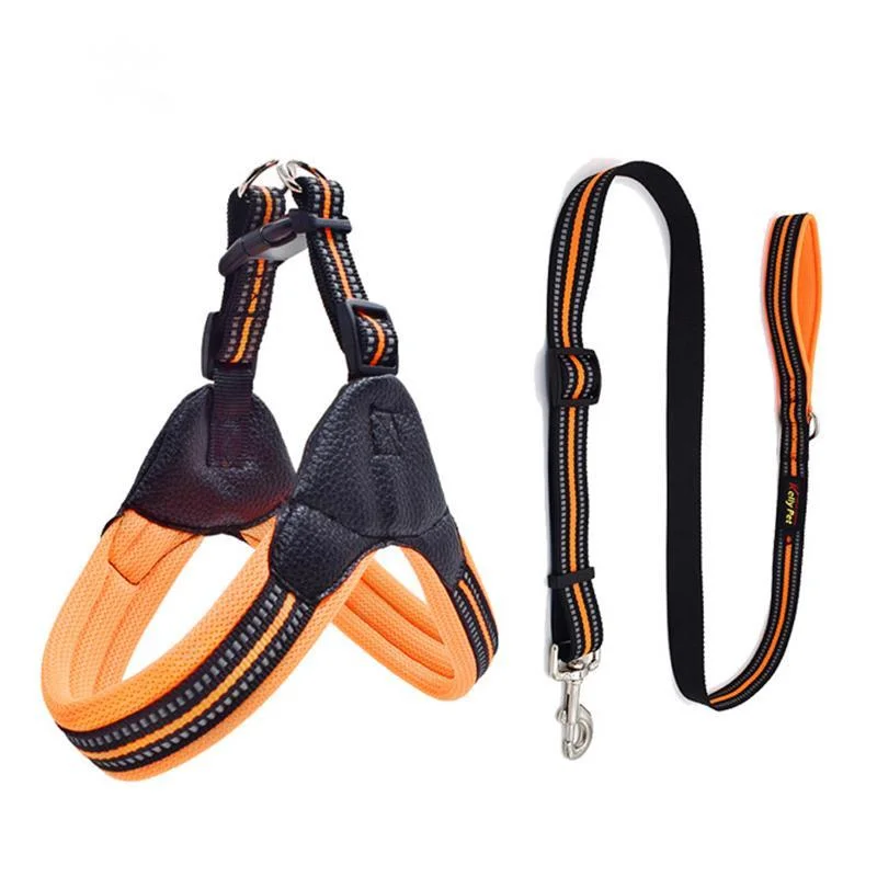 

Breathable Nylon Mesh Dog Harness Reflective Adjustable Dog Harness and Leash Set Dog Accessories Pet Collar Leash For Dogs