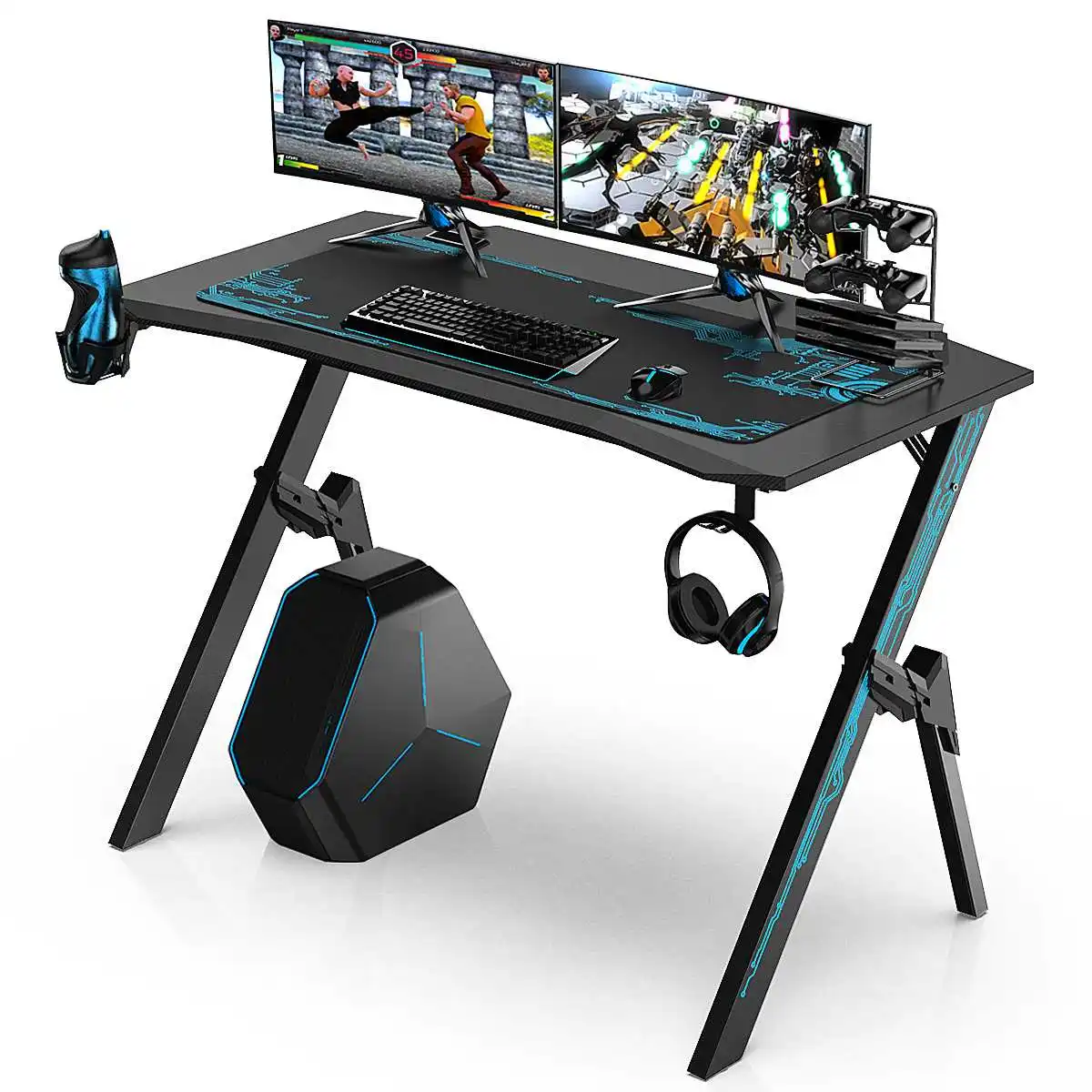 

43.3" Professional Gaming Desk Table Computer Desktop Home Supplies Office Desk With With Audio Sensor Cup Holder Headphone Hook