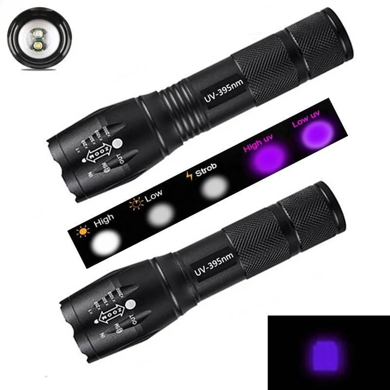 Ultraviolet White Light Dual LED Flashlight Zoom Fluorescent Black Lamp Detection | Лампы и освещение