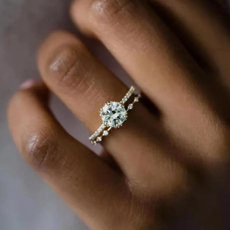 

2021 New 2 Pcs/Set Bohemia Simple Round Zircon Rings For Women Trendy Gold Color Female Jewelry Boho Party Valentine Gifts