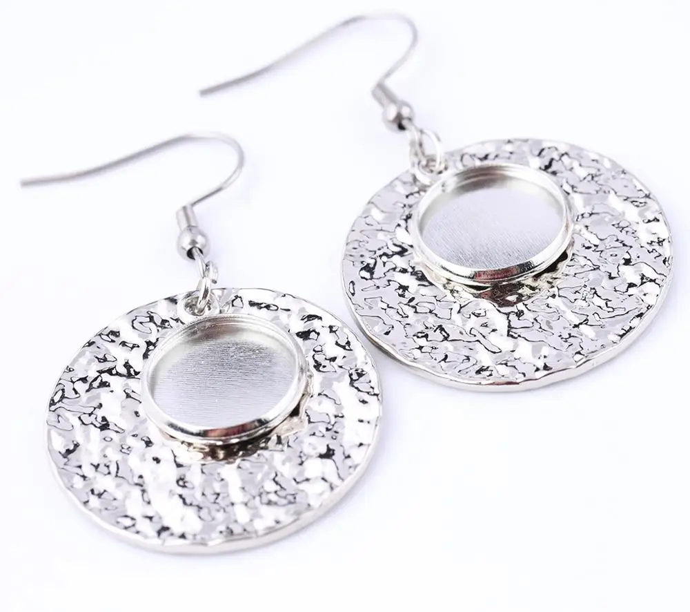 6 шт. установки 12 мм Серьги из стекла кабошона лотков с круглая пластина diy база