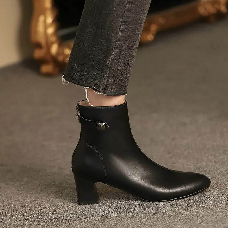 

Ankle Boots Fashion Square High Heel Women dress party boots Round Toe Zipper Autumn Winter Ladies Shoes Size 34-43
