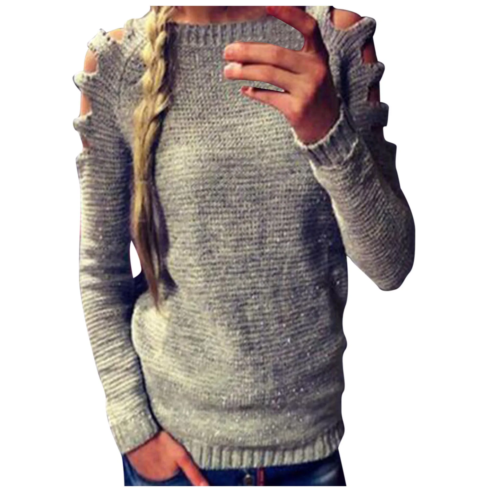 

Women's Loose Solid Casual Top Sexy Color Neck Round Top Knit Shirt Sweater Sweater Tops