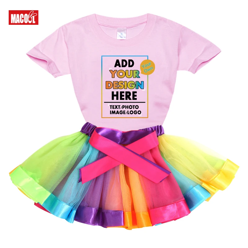 Your Own Design Custom Dress Baby Girl Birthday Dress Rainbow Kids Dresses 3 4 5Years Children Casual Little Girls Custom Party