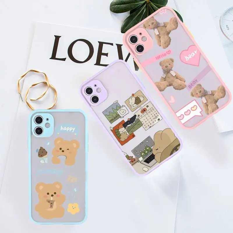 

Bear cute cartoon funny Phone Case Pink matte transparent For iPhone 7 8 x xs xr 11 12 13 pro plus max mini Clear Funda