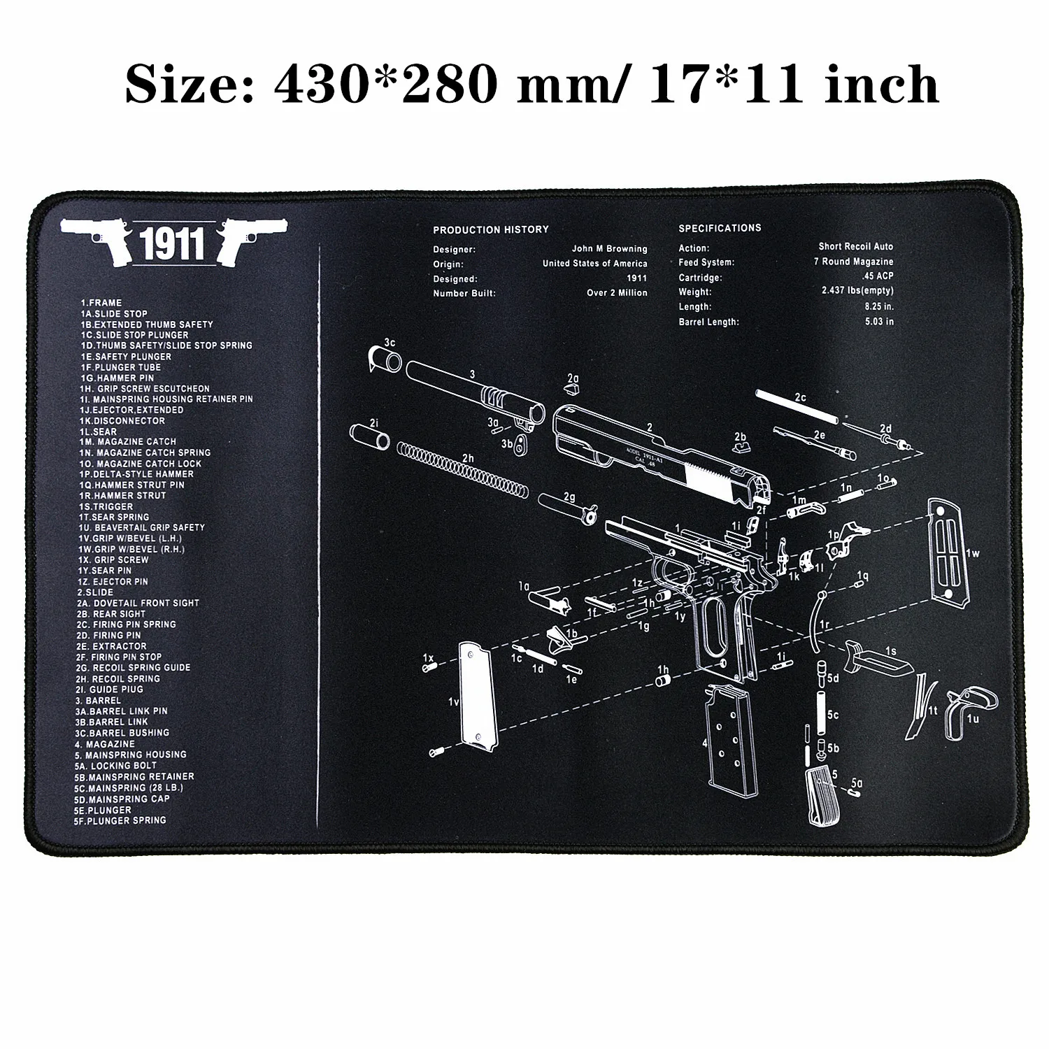 1911 Водостойкий пистолет резиновый коврик для чистки Glock 1911 Beretta HK USP SIG P226 AR15 AK47 Remington с армирующими частями список коврик для верстака - Цвет: 1911